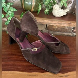 Impo Brown Suede d'Orsay Heels with Ankle Strap